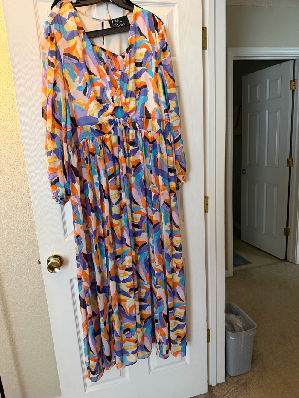Nina Leonard Vibrant Abstract Ring-Front Maxi Dress with shorts